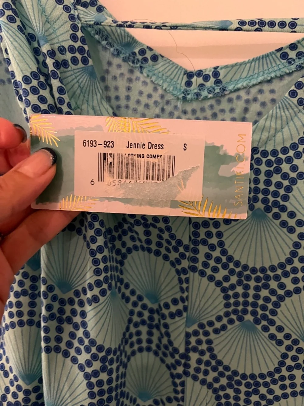 SANTIKI Jennie Dress Size Small Aqua Blue Navy Print NWT Summer Beach Cover Up